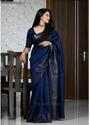 govind handloom Dyed Bhagalpuri Art Silk Saree(Blue)