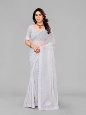 Sakifashion Digital Print Daily Wear Lycra Blend Saree(White)
