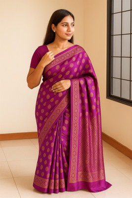 RPS Printed Saree with Attached Blouse Cotton Silk Saree(Purple)
