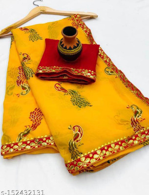 Mayra Nx Printed Bandhani Georgette Saree(Yellow, Red)