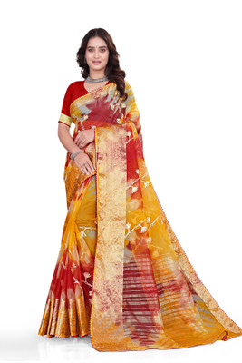Aarunika fashion Solid/Plain Bollywood Organza Saree(Red)