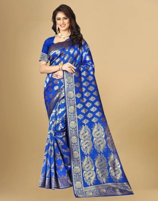 SIRIL Self Design, Woven, Embellished Banarasi Art Silk Saree(Dark Blue, Gold)