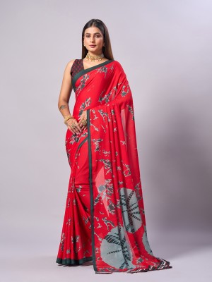 VIRICA Printed Daily Wear Georgette Saree(Red)