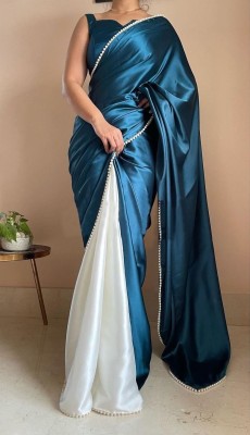 Divastri Solid/Plain Bollywood Satin, Art Silk Saree(Light Blue)