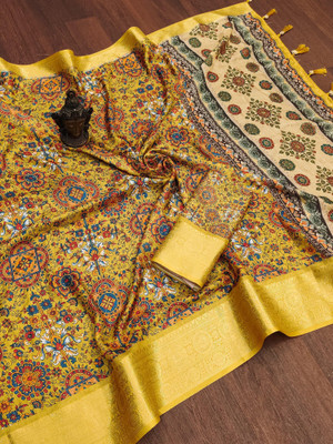 aaravtrendz Printed Banarasi Pure Silk Saree(Multicolor)