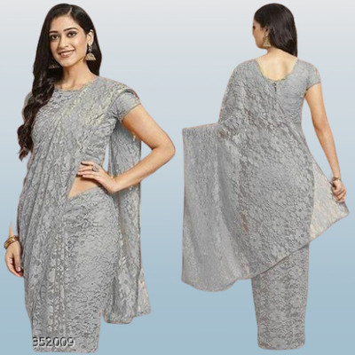 NEXA Solid/Plain Bollywood Net Saree(Grey)