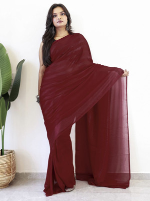 Anouk Rustic Striped Pre Draped Saree Georgette Saree(Pink)