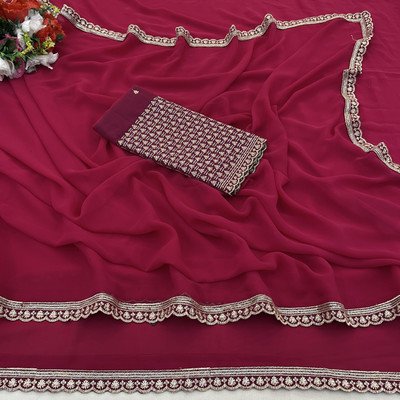 V AMAN FASHION Solid/Plain, Self Design Bollywood Georgette Saree(Red)