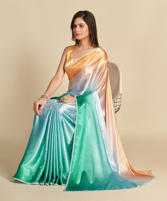 Divastri Solid/Plain Bollywood Satin Saree(Green)
