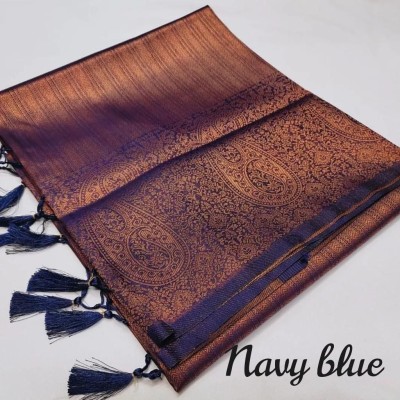 FAB WOVEN Woven Banarasi Pure Silk Saree(Dark Blue)
