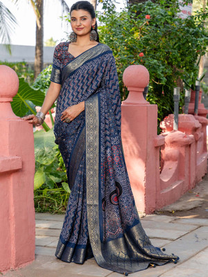 Sareemall Printed Chinnalapattu Viscose Rayon Saree(Blue)