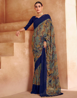 Tasrika Printed, Embellished Bollywood Chiffon, Georgette Saree(Blue, Light Blue)