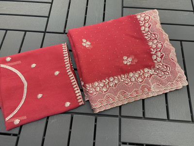 greeva enterprise Embroidered Bollywood Organza Saree(Red)