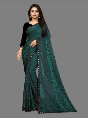 Nilkanthvarni Creation Self Design Bollywood Net, Lycra Blend Saree(Green)