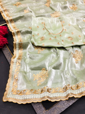ZOYAL ENTERPRISE Embellished Bollywood Jimmy choo Saree(Light Green)