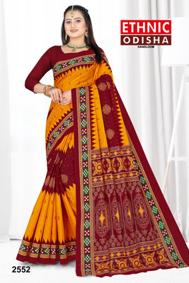 ETHNIC SAREES Bharat Printed, Checkered, Graphic Print Sambalpuri Pure Cotton Saree(Maroon)
