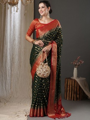 ANOUK Woven Kanjivaram Georgette Saree(Green)