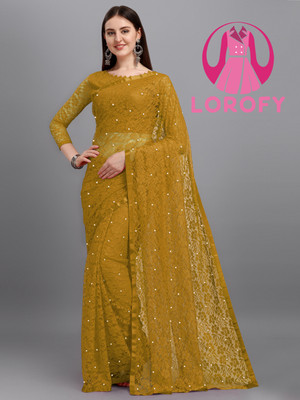 LOROFY Self Design Bollywood Net Saree(Yellow)