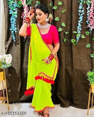 Febo Fashion Embellished Bandhani Georgette Saree(Light Green)