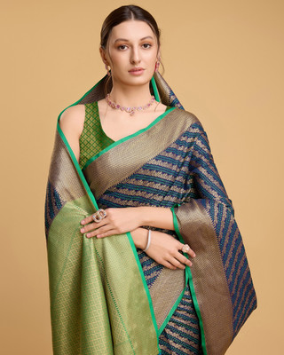 SICHYAH Woven, Self Design, Embellished Patola Pure Silk Saree(Dark Blue)