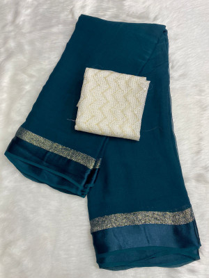 Triveni Fab Solid/Plain Bollywood Viscose Rayon Saree(Dark Blue)