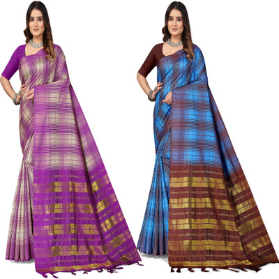 Shaibo saree Checkered Daily Wear Cotton Blend Saree(Multicolor)