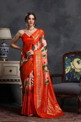 Mantilaa Printed Banarasi Pure Silk Saree(Orange)