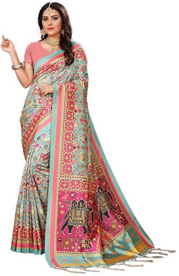 kaizen texo fab Printed Patola Silk Blend Saree(Beige)