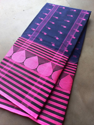 kunduhouse Self Design Tant Pure Cotton Saree(Blue)