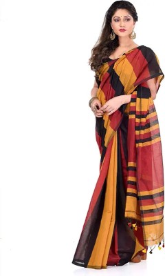 BongSaree Printed Handloom Handloom Cotton Blend Saree(Yellow)