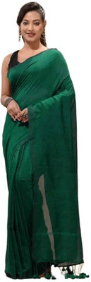 Maku Solid/Plain Tant Pure Cotton Saree(Maroon)