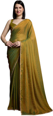 Dhimahi Solid/Plain Bollywood Chiffon Saree(Green)