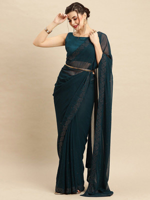 ANOUK Embellished Bollywood Georgette Saree(Dark Blue)