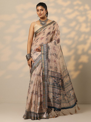 LIBAS Printed Daily Wear Cotton Blend Saree(Orange)