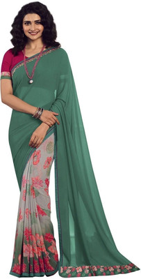 RAJESHWAR FASHION Floral Print Bollywood Georgette Saree(Green)