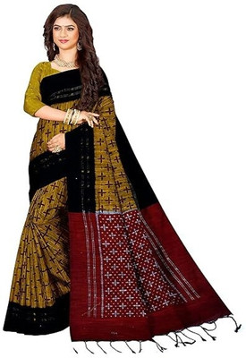Dixon Printed Sambalpuri Pure Cotton Saree(Yellow)
