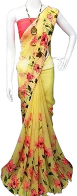 DIVYANKA Floral Print Daily Wear Georgette Saree(Yellow)