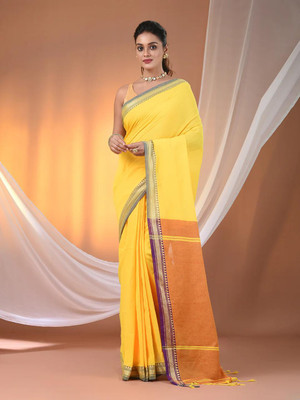 Rnn Saree Self Design Handloom Pure Cotton Saree(Yellow)