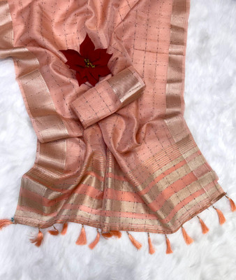 RADHYA DESGINER Self Design Bollywood Tissue Saree(Orange)