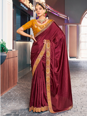 Divastri Embellished Bollywood Silk Blend Saree(Maroon)