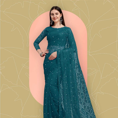 NORAFLEX Self Design Bollywood Net Saree(Dark Green)