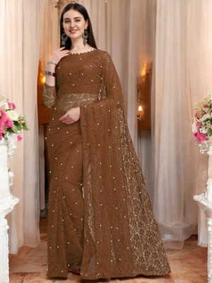 NEXA Printed Bollywood Brasso Saree(Brown)