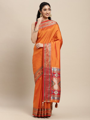 Tasrika Woven Banarasi Silk Blend Saree(Orange)