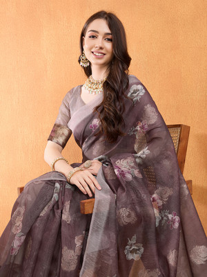 MANTROTSAV Digital Print Bollywood Silk Blend Saree(Brown)