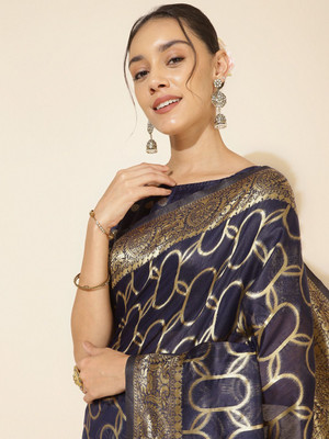 Janasya Woven Chanderi Silk Blend Saree(Blue)