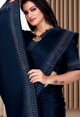 pari creation Solid/Plain, Embellished, Dyed Bollywood Georgette Saree(Blue)