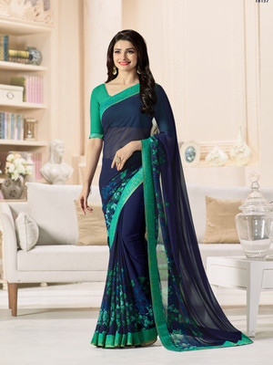 Hensi sarees shop Dyed, Ombre, Solid/Plain, Striped, Woven, Embellished Bhagalpuri Chiffon, Lycra Blend Saree(Blue)
