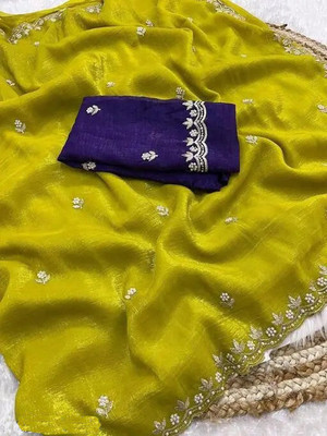 Dwini Embroidered Bollywood Chiffon Saree(Light Green)