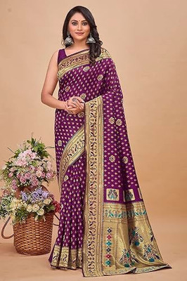 pythan Woven Banarasi Silk Blend Saree(Purple)