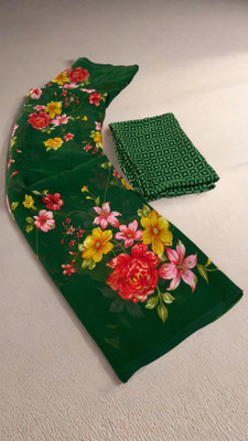 Dori Printed, Floral Print Daily Wear Georgette Saree(Green)